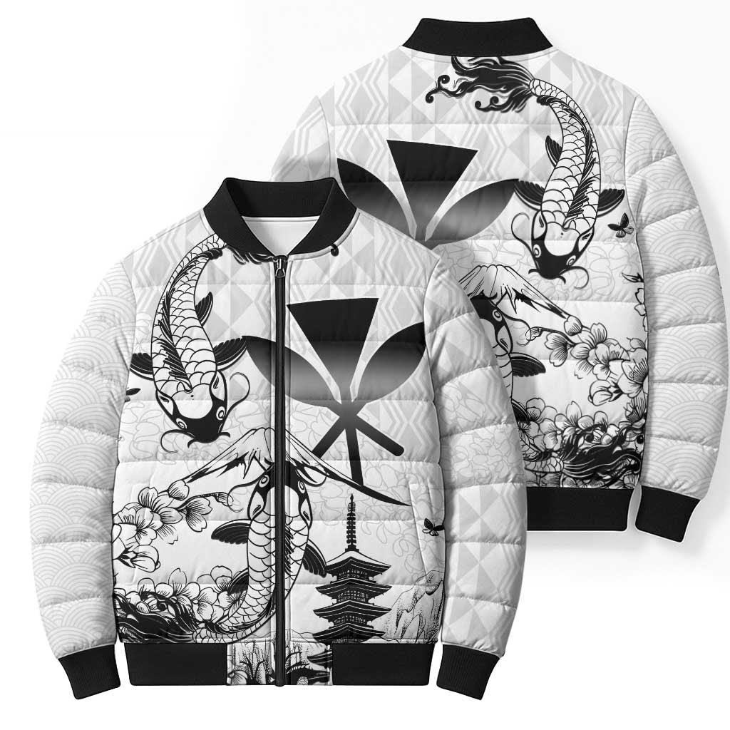 Japan And Hawaii Bomber Puffer Jacket Sakura Koi Fish Hawaiian Lei Kanaka LT14 - Polynesian Pride