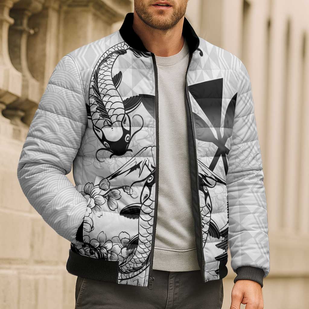 Japan And Hawaii Bomber Puffer Jacket Sakura Koi Fish Hawaiian Lei Kanaka LT14 - Polynesian Pride