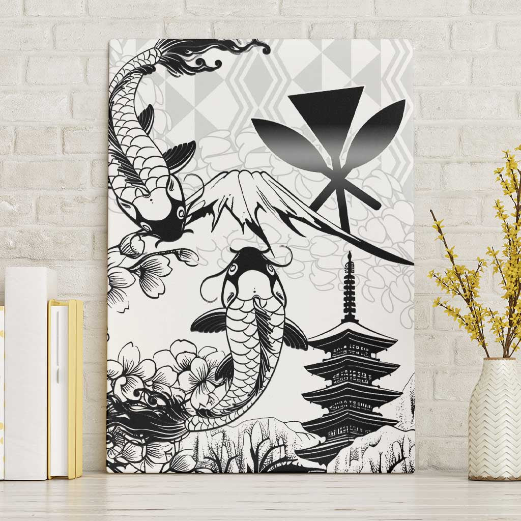 Japan And Hawaii Canvas Wall Art Sakura Koi Fish Hawaiian Lei Kanaka LT14 Without Frame White - Polynesian Pride