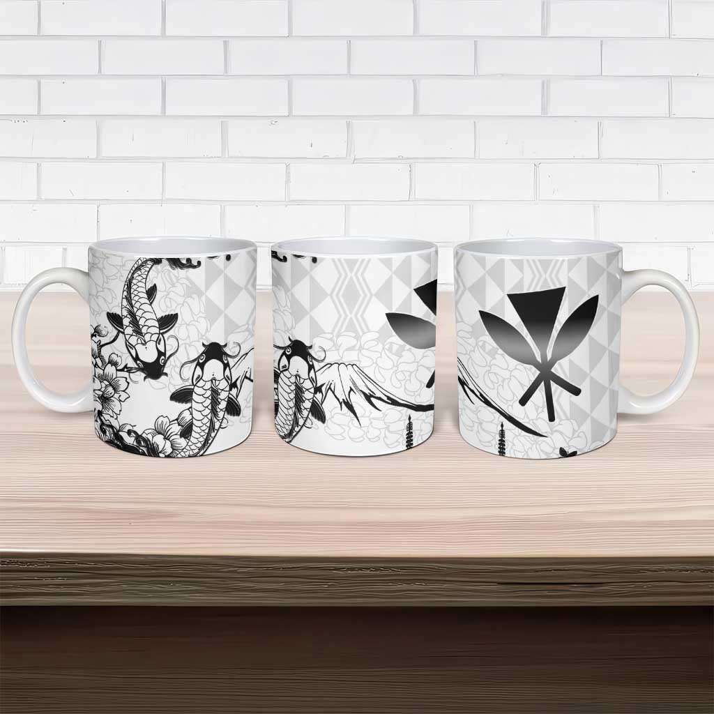 Japan And Hawaii Ceramic Mug Sakura Koi Fish Hawaiian Lei Kanaka - Polynesian Pride