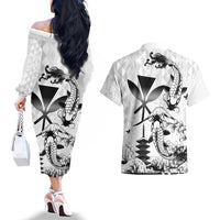 Japan And Hawaii Couples Matching Off The Shoulder Long Sleeve Dress and Hawaiian Shirt Sakura Koi Fish Hawaiian Lei Kanaka - Polynesian Pride