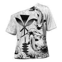 Japan And Hawaii Cross Shoulder Shirt Sakura Koi Fish Hawaiian Lei Kanaka LT14 - Polynesian Pride