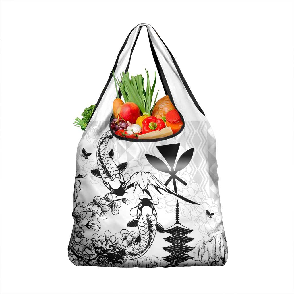 Japan And Hawaii Grocery Bag Sakura Koi Fish Hawaiian Lei Kanaka LT14 1-pack One Size White - Polynesian Pride
