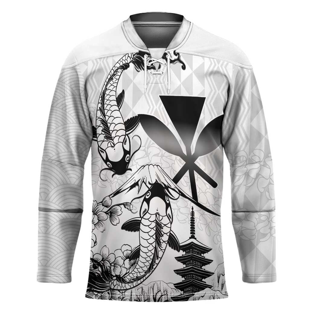 Japan And Hawaii Hockey Jersey Sakura Koi Fish Hawaiian Lei Kanaka - Polynesian Pride