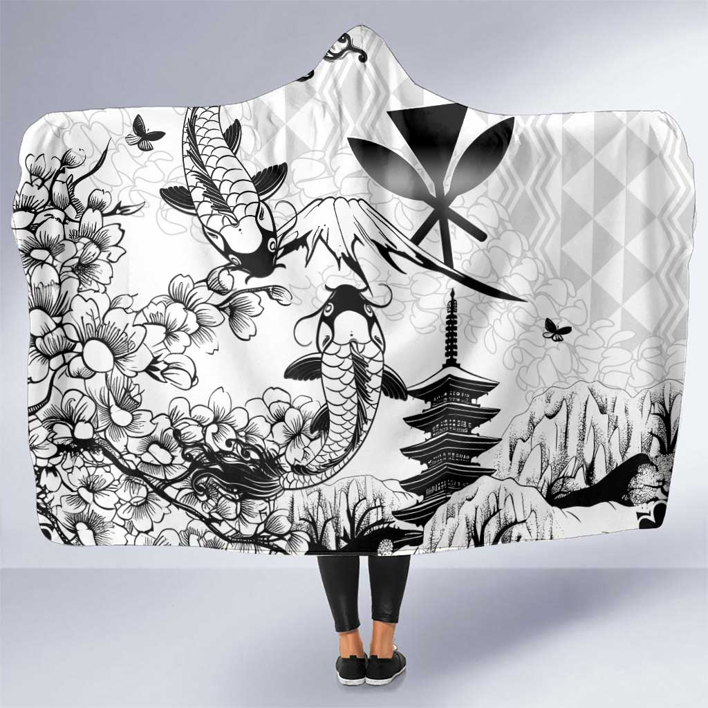 Japan And Hawaii Hooded Blanket Sakura Koi Fish Hawaiian Lei Kanaka - Polynesian Pride