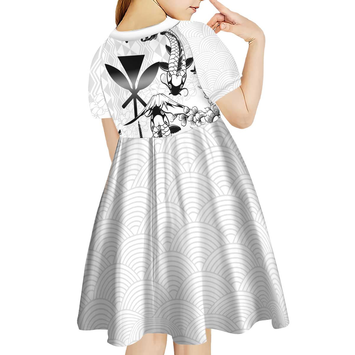 Japan And Hawaii Kid Short Sleeve Dress Sakura Koi Fish Hawaiian Lei Kanaka - Polynesian Pride