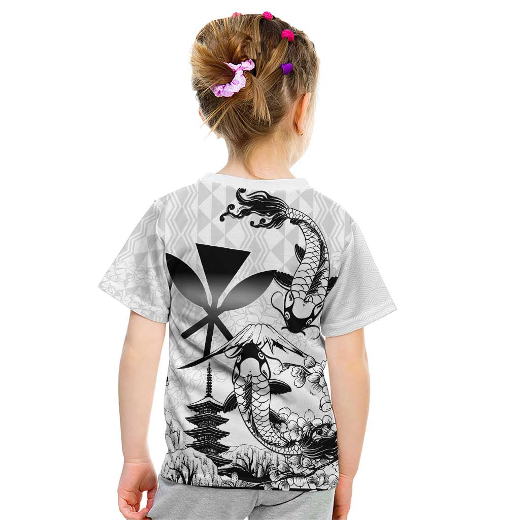 Japan And Hawaii Kid T Shirt Sakura Koi Fish Hawaiian Lei Kanaka - Polynesian Pride