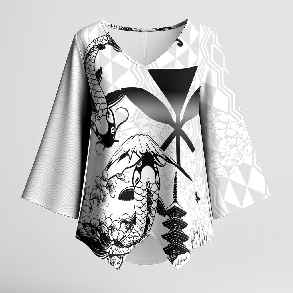 Japan And Hawaii Kimono Sleeve Blouse Sakura Koi Fish Hawaiian Lei Kanaka LT14 Female White - Polynesian Pride