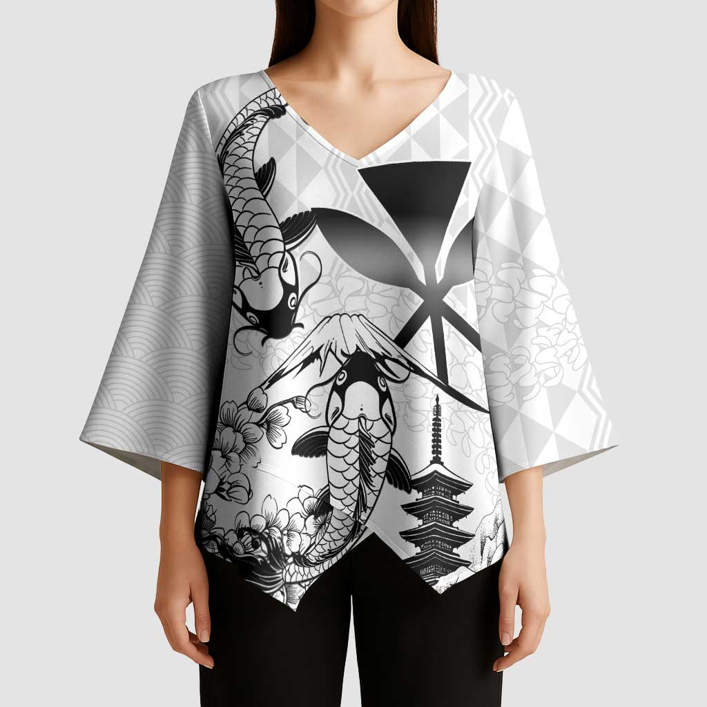 Japan And Hawaii Kimono Sleeve Blouse Sakura Koi Fish Hawaiian Lei Kanaka LT14 - Polynesian Pride