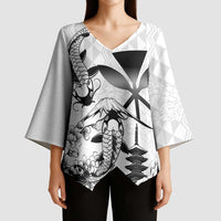 Japan And Hawaii Kimono Sleeve Blouse Sakura Koi Fish Hawaiian Lei Kanaka LT14 - Polynesian Pride