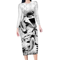 Japan And Hawaii Long Sleeve Bodycon Dress Sakura Koi Fish Hawaiian Lei Kanaka - Polynesian Pride
