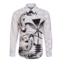 Japan And Hawaii Long Sleeve Button Shirt Sakura Koi Fish Hawaiian Lei Kanaka LT14 Unisex White - Polynesian Pride