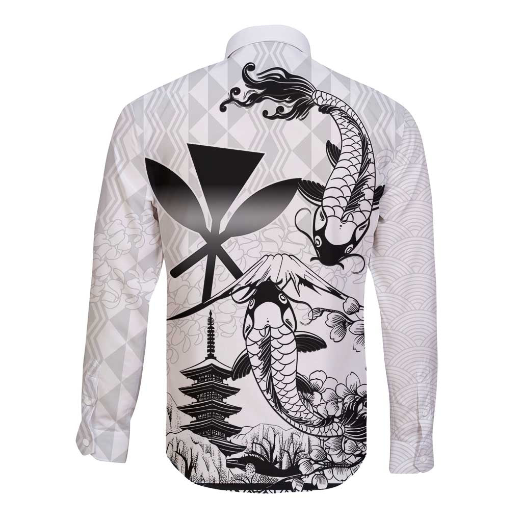 Japan And Hawaii Long Sleeve Button Shirt Sakura Koi Fish Hawaiian Lei Kanaka LT14 - Polynesian Pride