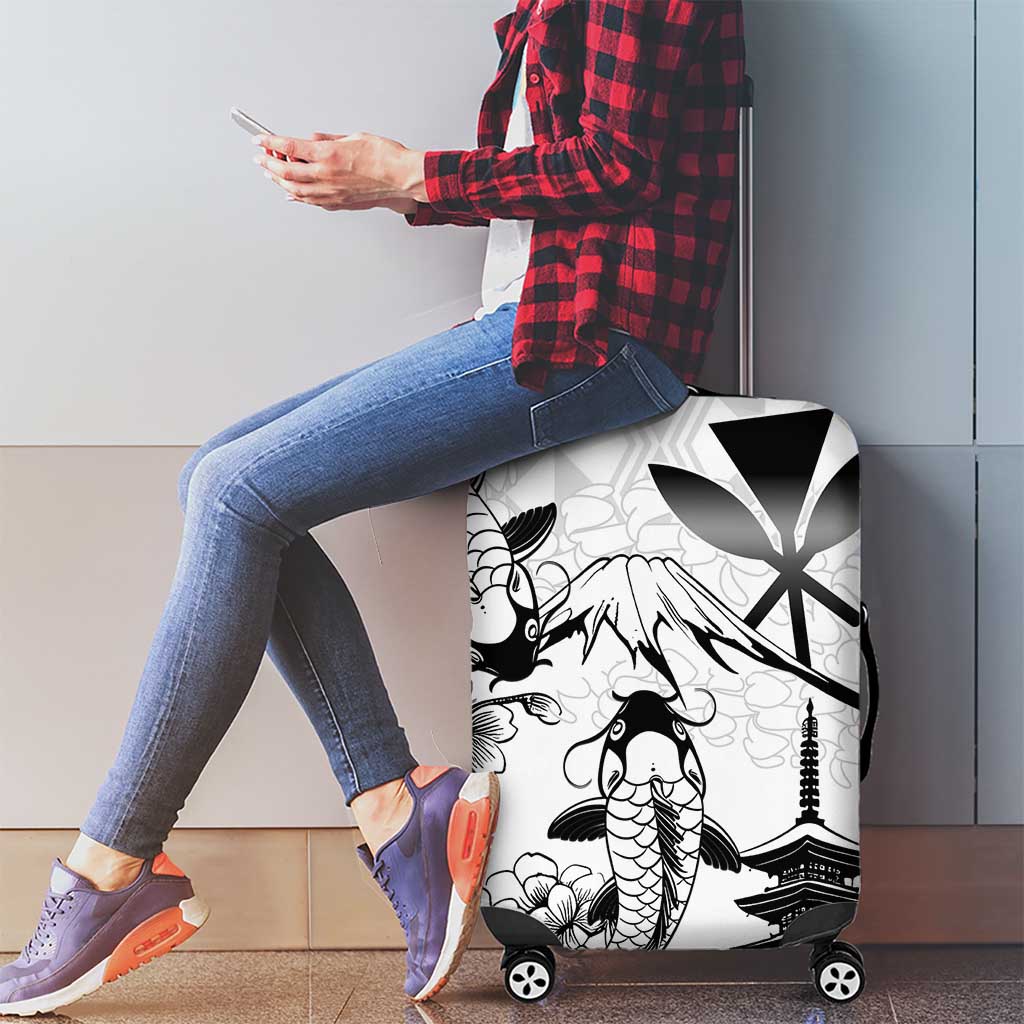 Japan And Hawaii Luggage Cover Sakura Koi Fish Hawaiian Lei Kanaka - Polynesian Pride