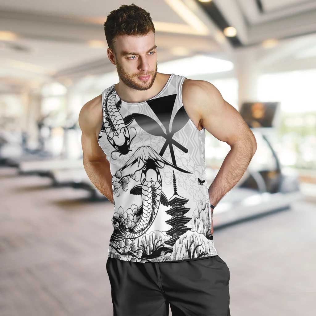 Japan And Hawaii Men Tank Top Sakura Koi Fish Hawaiian Lei Kanaka LT14 White - Polynesian Pride