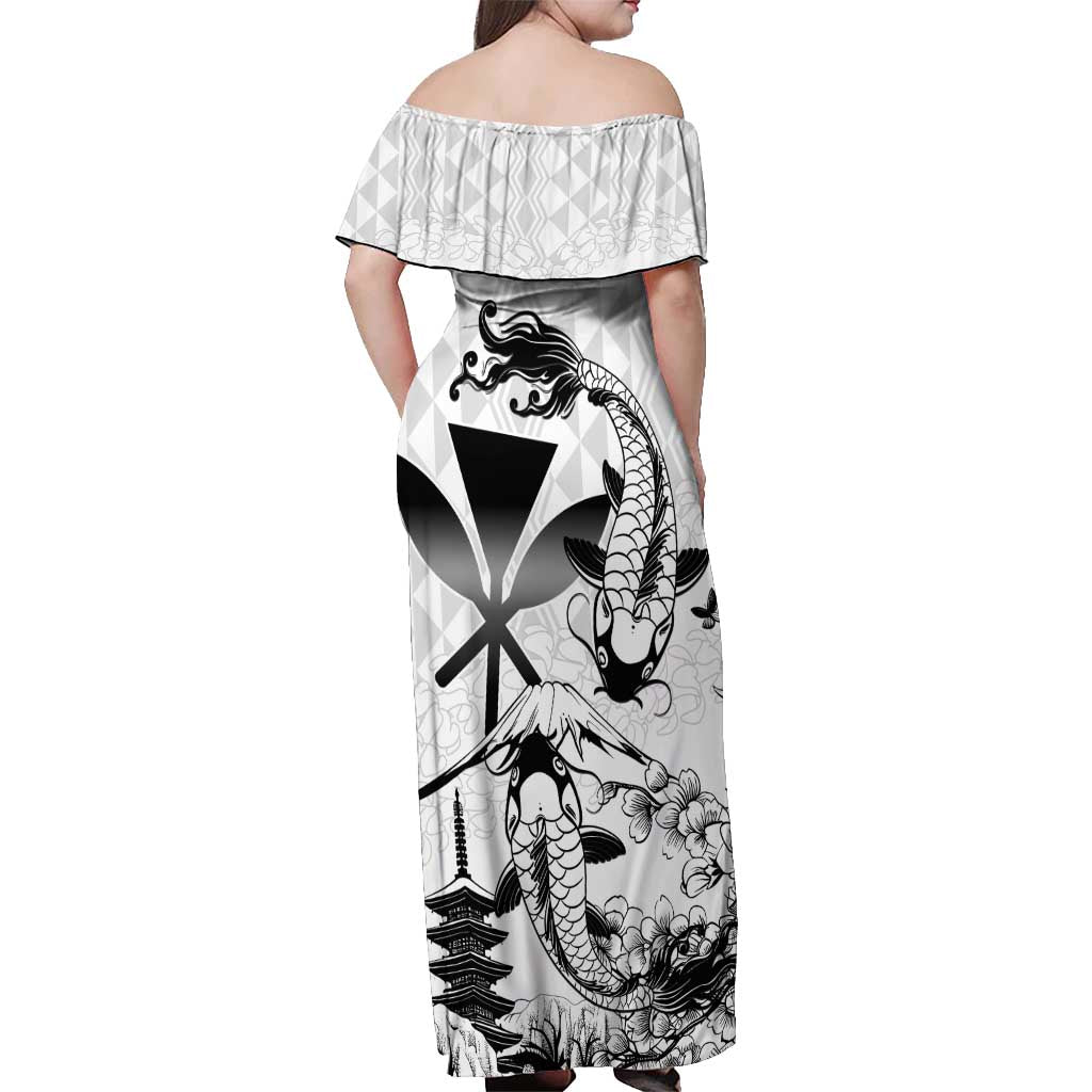 Japan And Hawaii Off Shoulder Maxi Dress Sakura Koi Fish Hawaiian Lei Kanaka - Polynesian Pride