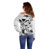 Japan And Hawaii Off Shoulder Sweater Sakura Koi Fish Hawaiian Lei Kanaka - Polynesian Pride