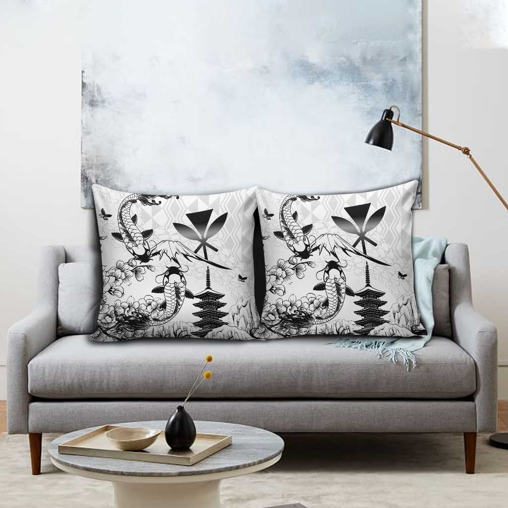 Japan And Hawaii Pillow Cover Sakura Koi Fish Hawaiian Lei Kanaka - Polynesian Pride