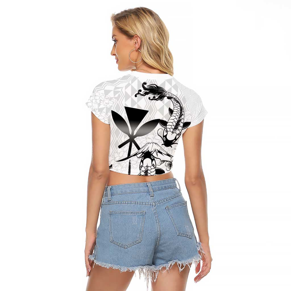Japan And Hawaii Raglan Cropped T Shirt Sakura Koi Fish Hawaiian Lei Kanaka - Polynesian Pride