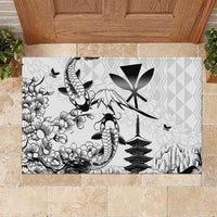 Japan And Hawaii Rubber Doormat Sakura Koi Fish Hawaiian Lei Kanaka LT14 White - Polynesian Pride