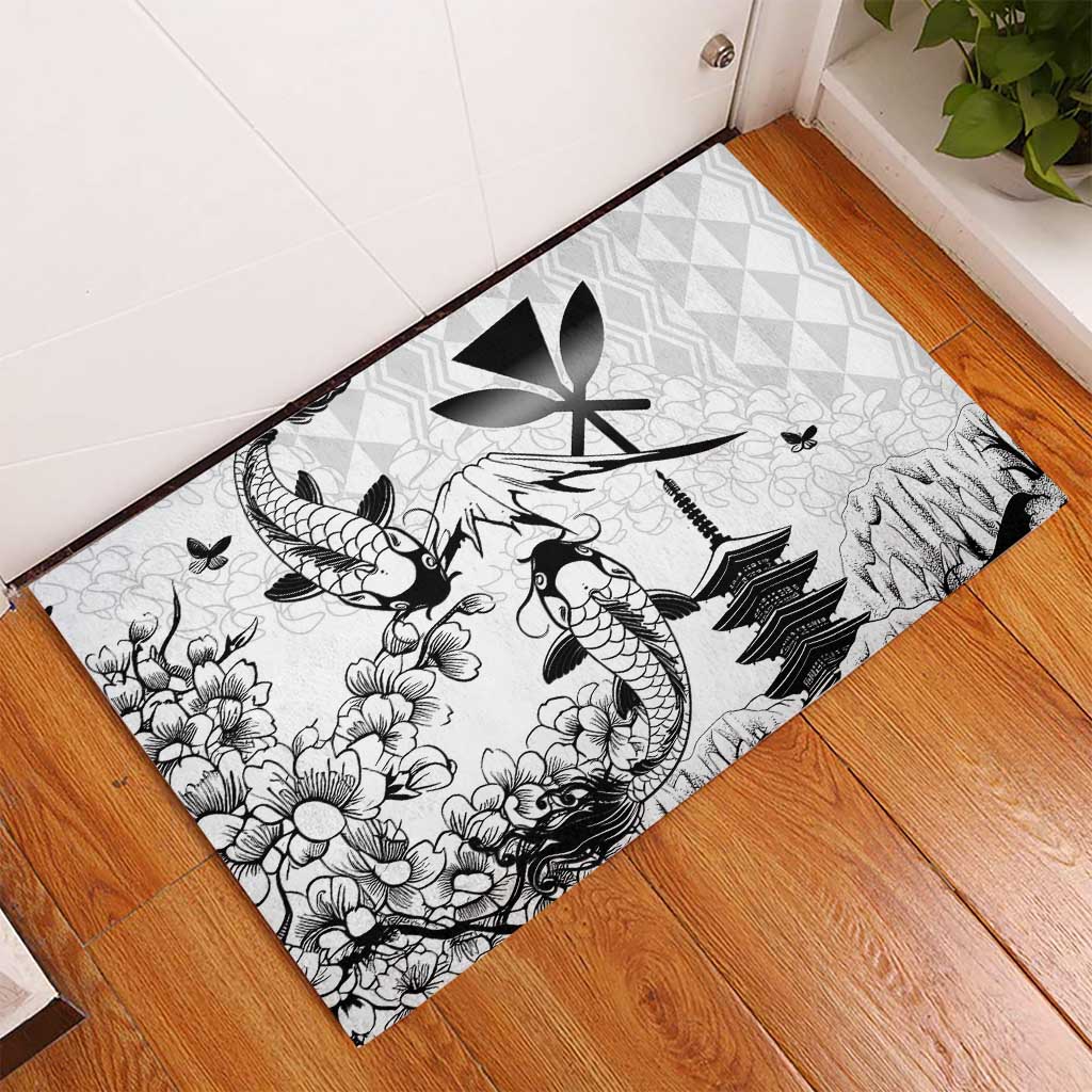 Japan And Hawaii Rubber Doormat Sakura Koi Fish Hawaiian Lei Kanaka LT14 - Polynesian Pride