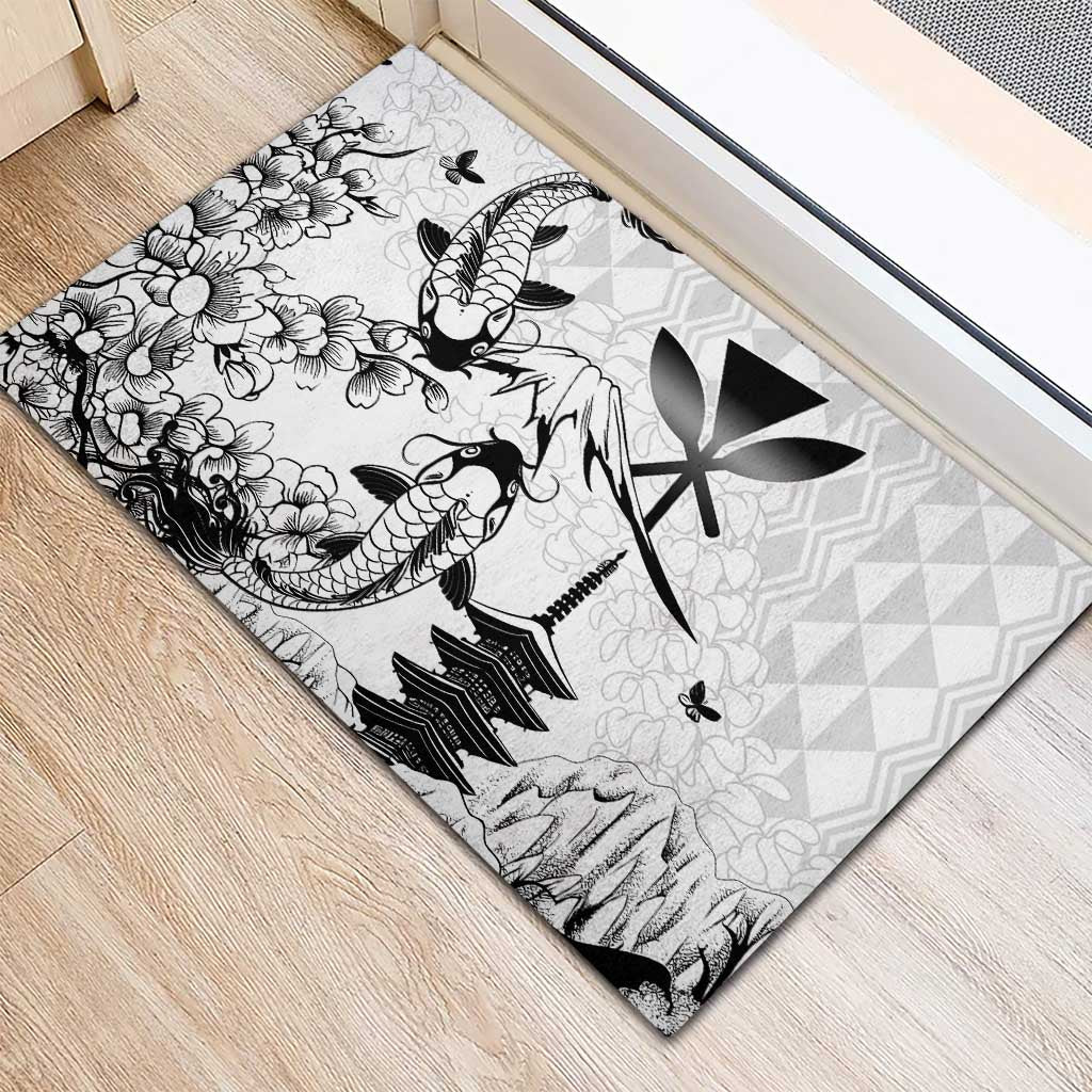 Japan And Hawaii Rubber Doormat Sakura Koi Fish Hawaiian Lei Kanaka LT14 - Polynesian Pride