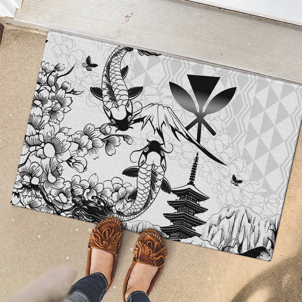Japan And Hawaii Rubber Doormat Sakura Koi Fish Hawaiian Lei Kanaka LT14 - Polynesian Pride