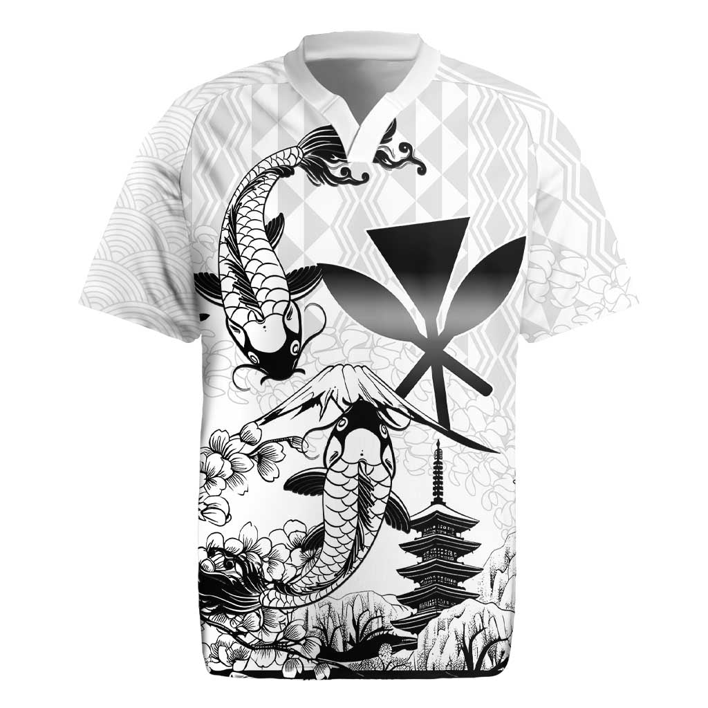 Japan And Hawaii Rugby Jersey Sakura Koi Fish Hawaiian Lei Kanaka LT14 White - Polynesian Pride