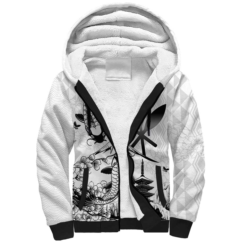 Japan And Hawaii Sherpa Hoodie Sakura Koi Fish Hawaiian Lei Kanaka LT14 Unisex White - Polynesian Pride