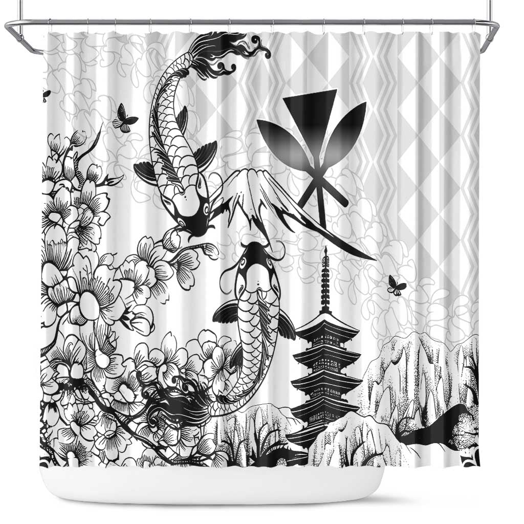 Japan And Hawaii Shower Curtain Sakura Koi Fish Hawaiian Lei Kanaka - Polynesian Pride