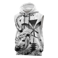 Japan And Hawaii Sleeveless Hoodie Sakura Koi Fish Hawaiian Lei Kanaka LT14 White - Polynesian Pride
