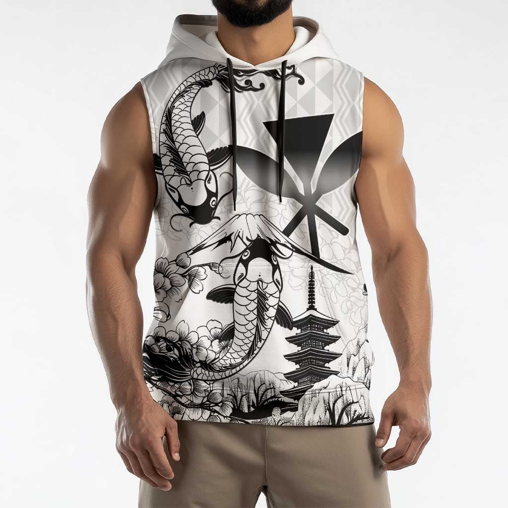 Japan And Hawaii Sleeveless Hoodie Sakura Koi Fish Hawaiian Lei Kanaka LT14 - Polynesian Pride