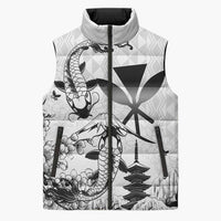 Japan And Hawaii Sleeveless Puffer Jacket Sakura Koi Fish Hawaiian Lei Kanaka LT14 Unisex White - Polynesian Pride