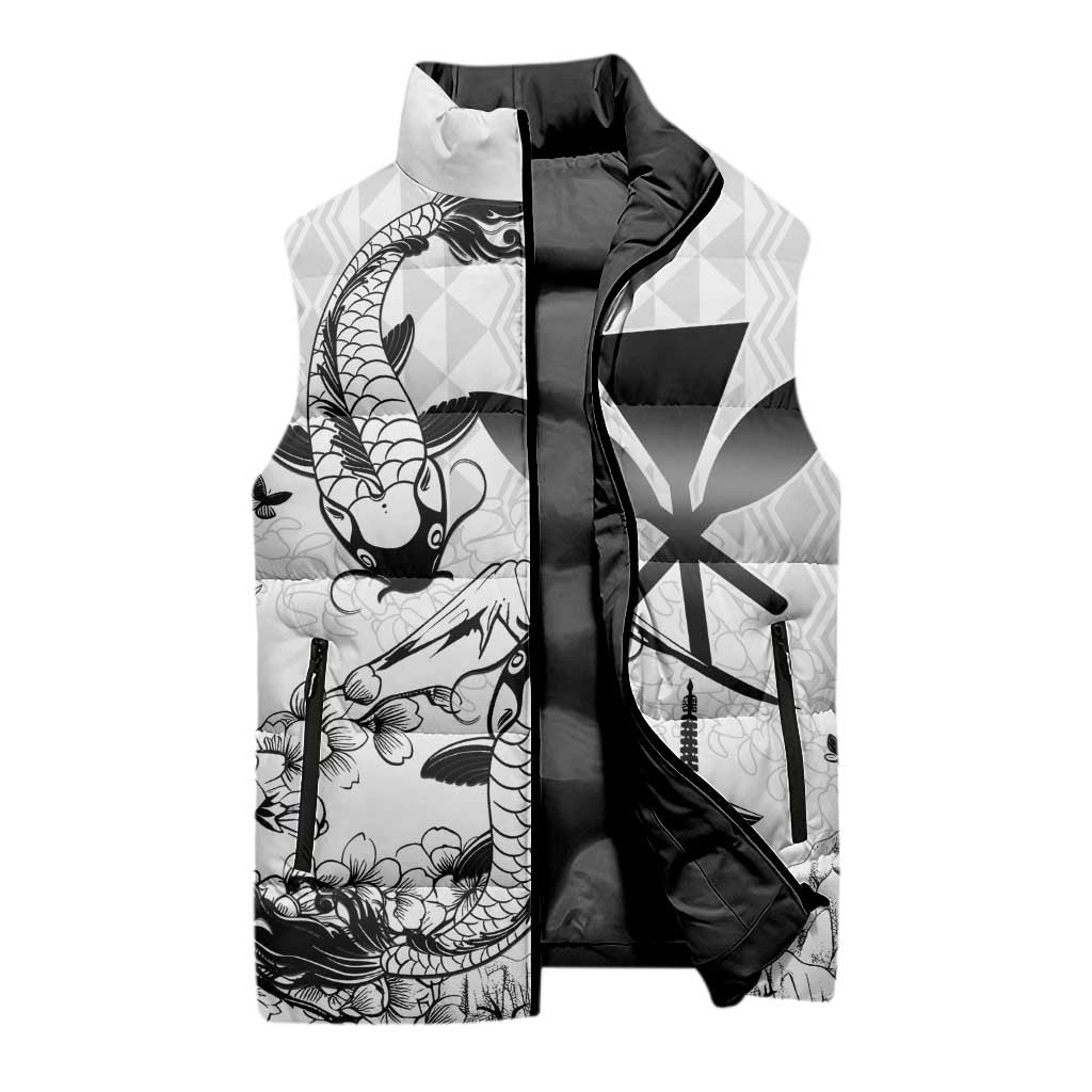 Japan And Hawaii Sleeveless Puffer Jacket Sakura Koi Fish Hawaiian Lei Kanaka LT14 - Polynesian Pride