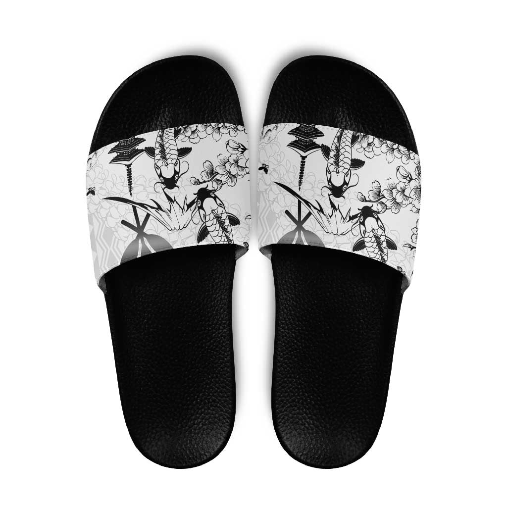 Japan And Hawaii Slide Sandals Sakura Koi Fish Hawaiian Lei Kanaka - Polynesian Pride