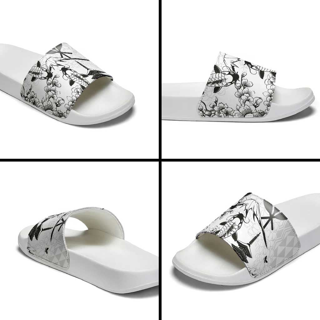 Japan And Hawaii Slide Sandals Sakura Koi Fish Hawaiian Lei Kanaka - Polynesian Pride