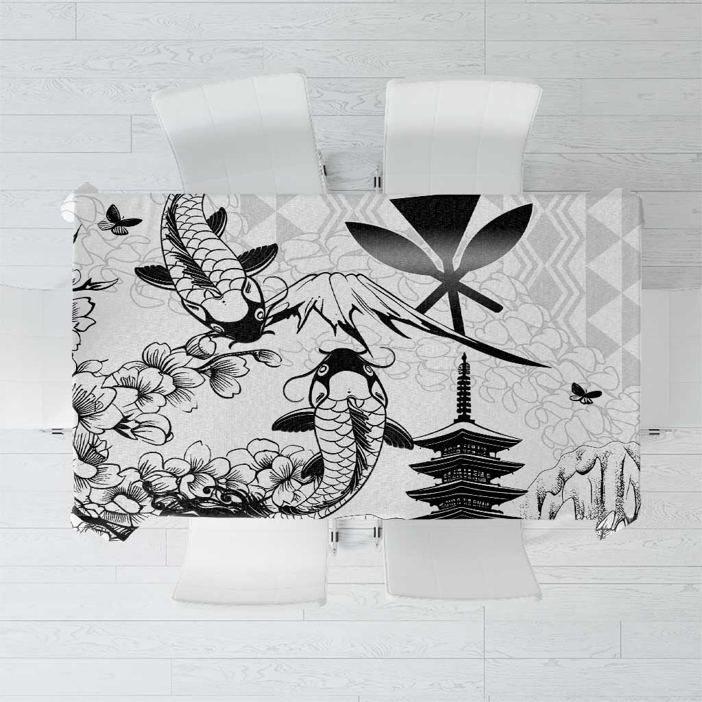 Japan And Hawaii Tablecloth Sakura Koi Fish Hawaiian Lei Kanaka LT14 White - Polynesian Pride