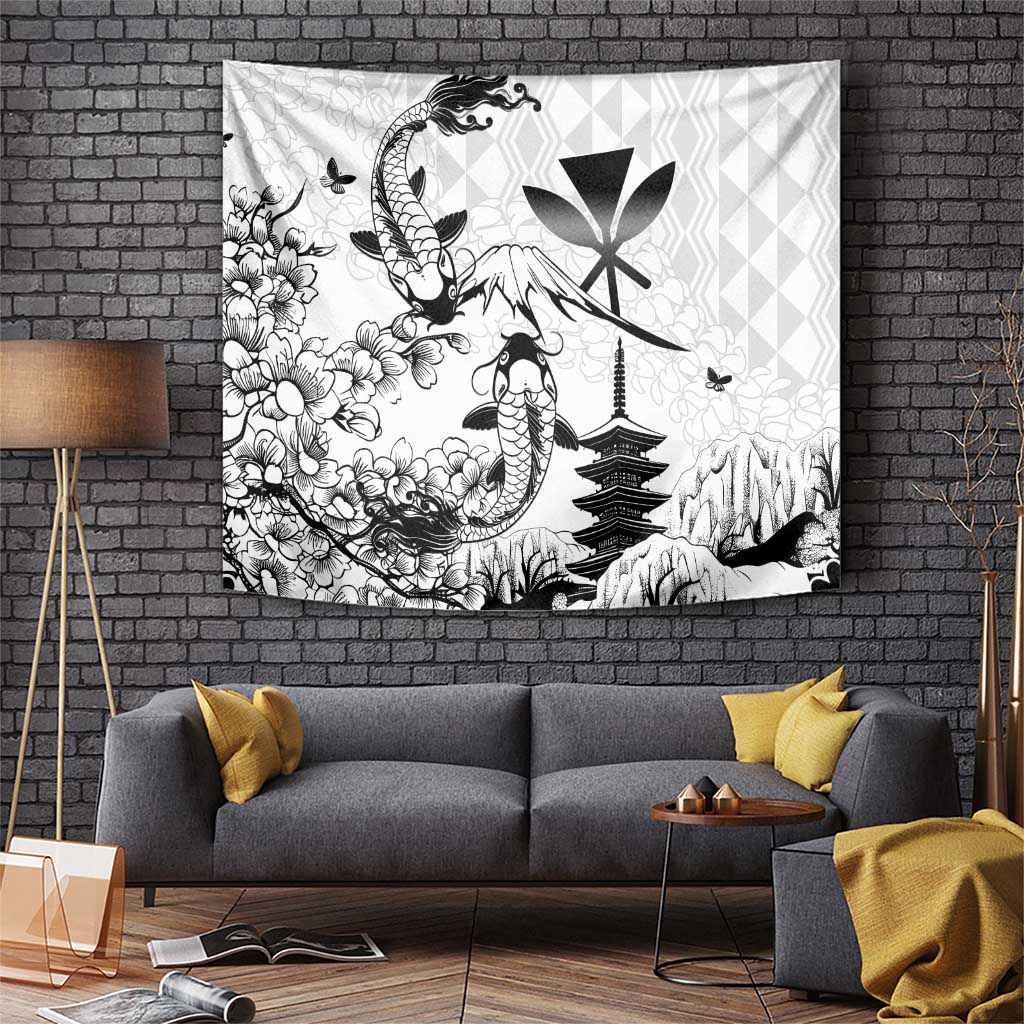 Japan And Hawaii Tapestry Sakura Koi Fish Hawaiian Lei Kanaka - Polynesian Pride