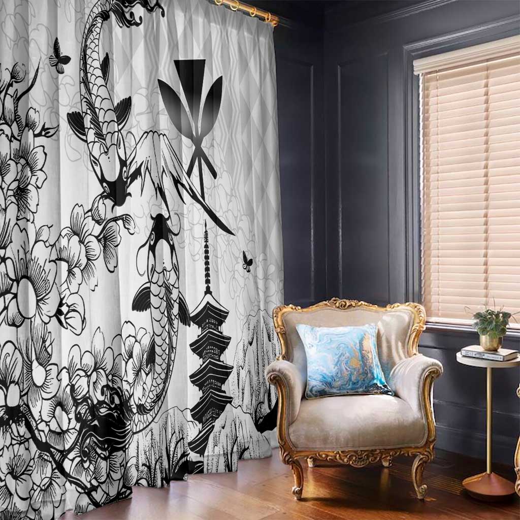 Japan And Hawaii Window Curtain Sakura Koi Fish Hawaiian Lei Kanaka - Polynesian Pride