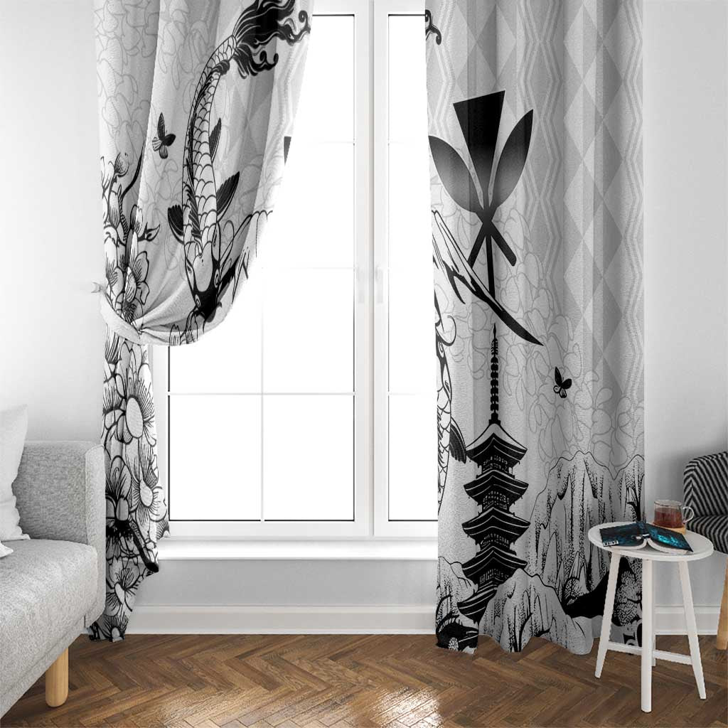 Japan And Hawaii Window Curtain Sakura Koi Fish Hawaiian Lei Kanaka - Polynesian Pride