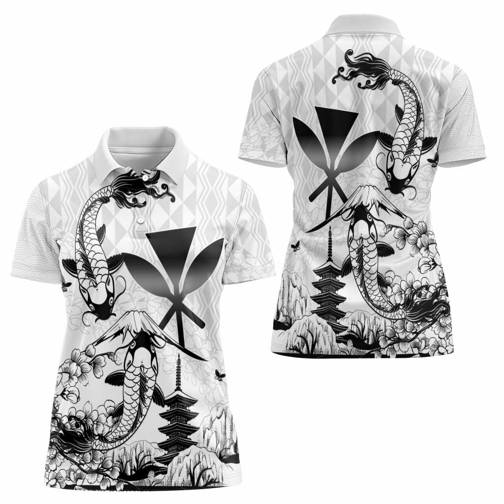 Japan And Hawaii Women Polo Shirt Sakura Koi Fish Hawaiian Lei Kanaka - Polynesian Pride