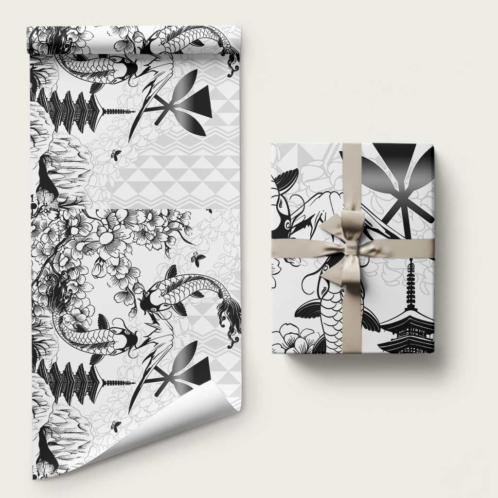 Japan And Hawaii Wrapping Paper Sakura Koi Fish Hawaiian Lei Kanaka LT14 58" × 23" White - Polynesian Pride