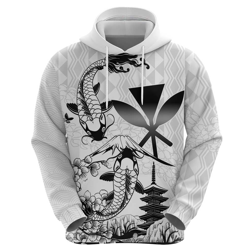 Japan And Hawaii Zip Hoodie Sakura Koi Fish Hawaiian Lei Kanaka - Polynesian Pride