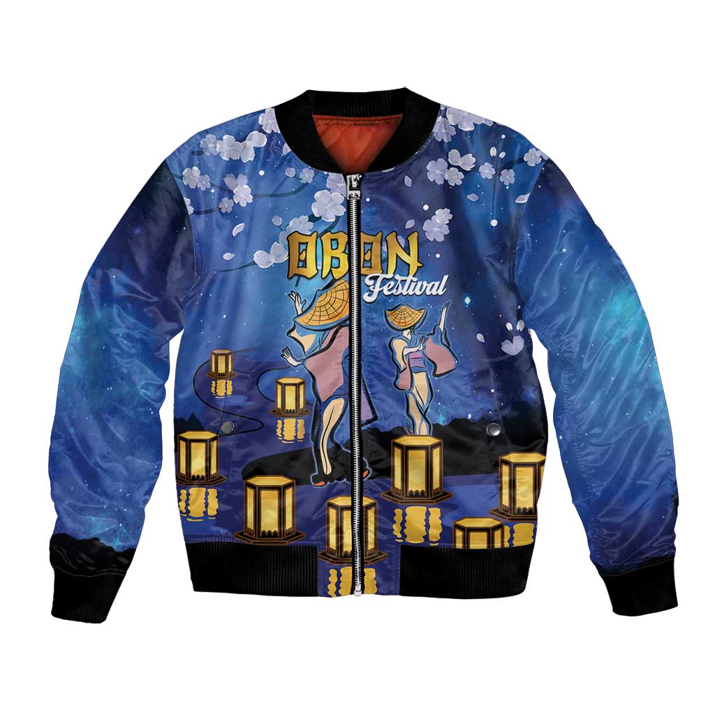 Japan Obon Festival Bomber Jacket Sakura Lanterns With Bon Dance - Polynesian Pride