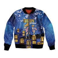 Japan Obon Festival Bomber Jacket Sakura Lanterns With Bon Dance - Polynesian Pride