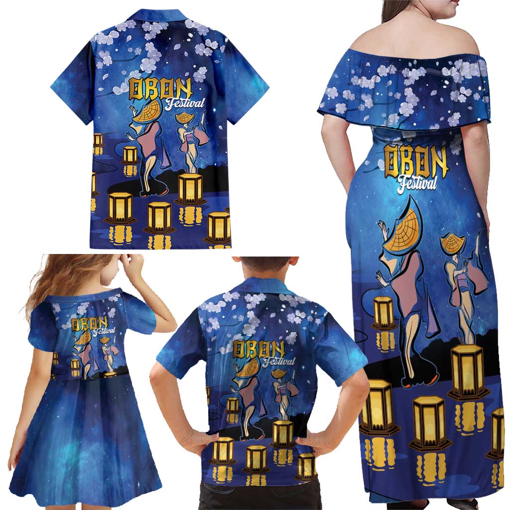 Japan Obon Festival Family Matching Off Shoulder Maxi Dress and Hawaiian Shirt Sakura Lanterns With Bon Dance - Polynesian Pride