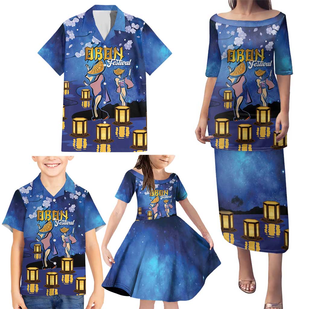 Japan Obon Festival Family Matching Puletasi and Hawaiian Shirt Sakura Lanterns With Bon Dance LT14 - Polynesian Pride