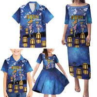 Japan Obon Festival Family Matching Puletasi and Hawaiian Shirt Sakura Lanterns With Bon Dance - Polynesian Pride