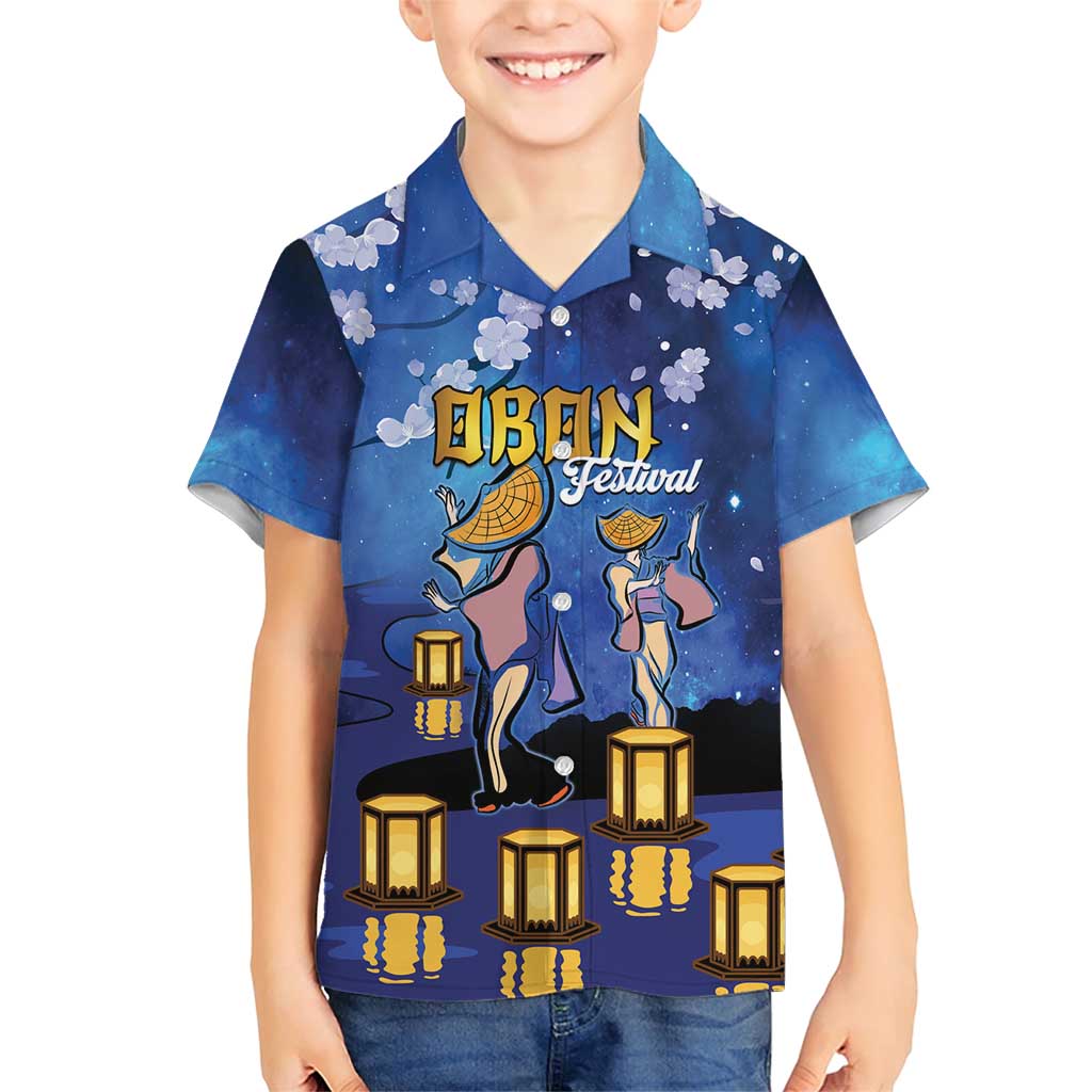 Japan Obon Festival Family Matching Short Sleeve Bodycon Dress and Hawaiian Shirt Sakura Lanterns With Bon Dance - Polynesian Pride