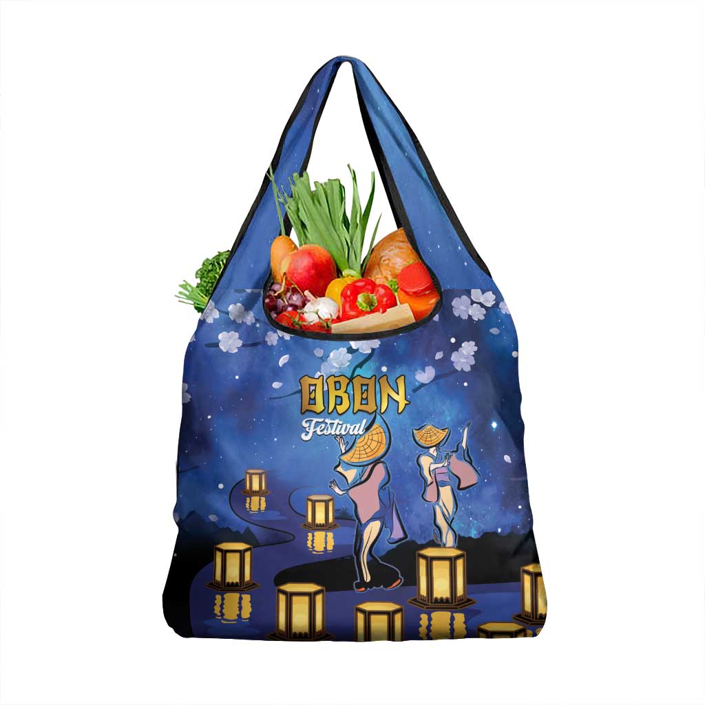 Japan Obon Festival Grocery Bag Sakura Lanterns With Bon Dance LT14 1-pack One Size Blue - Polynesian Pride